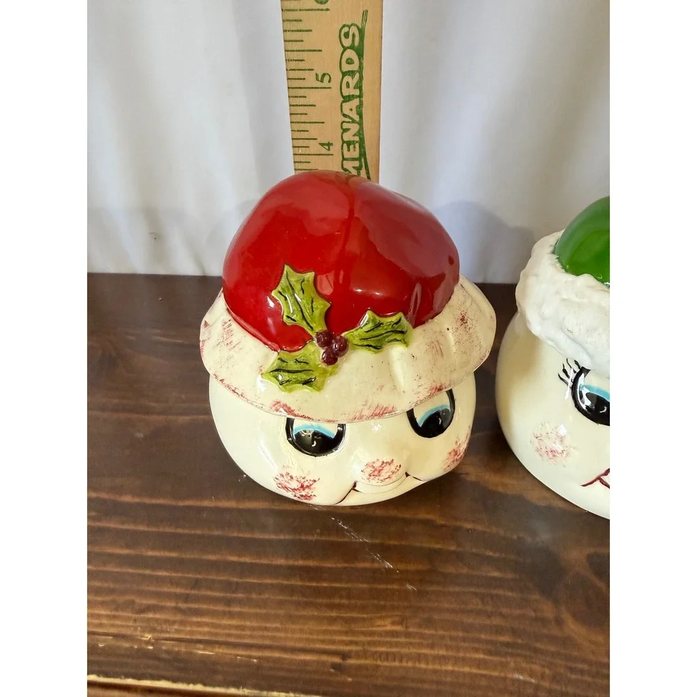 Vintage Snowman Head Ceramic Canisters Christmas Holiday Decor Set of 2‎ IB Mark